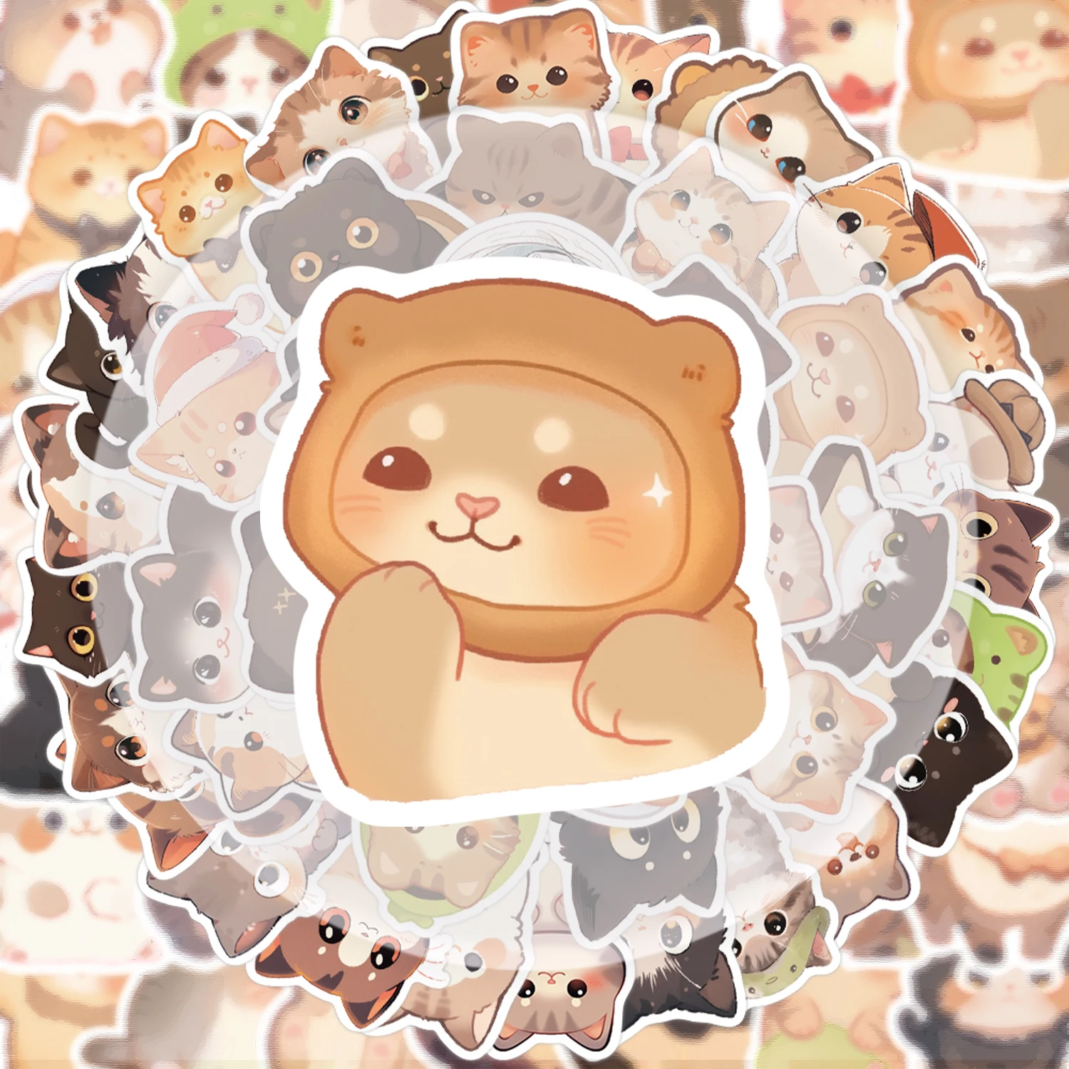 

50 круглых наклеек с рисунками кошек, подходят для украшения бутылок с водой, ноутбуков, мобильных телефонов, чемоданов, скейтбордов, гитар, подарочных коробок и украшений для вечеринок