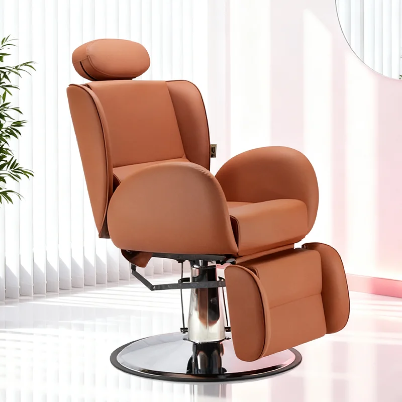 

kr-Modern Barbershop Furniture Rotatable Styling Shaving Chair Luxury Heavy Duty Orange Barber Chair for Sale！