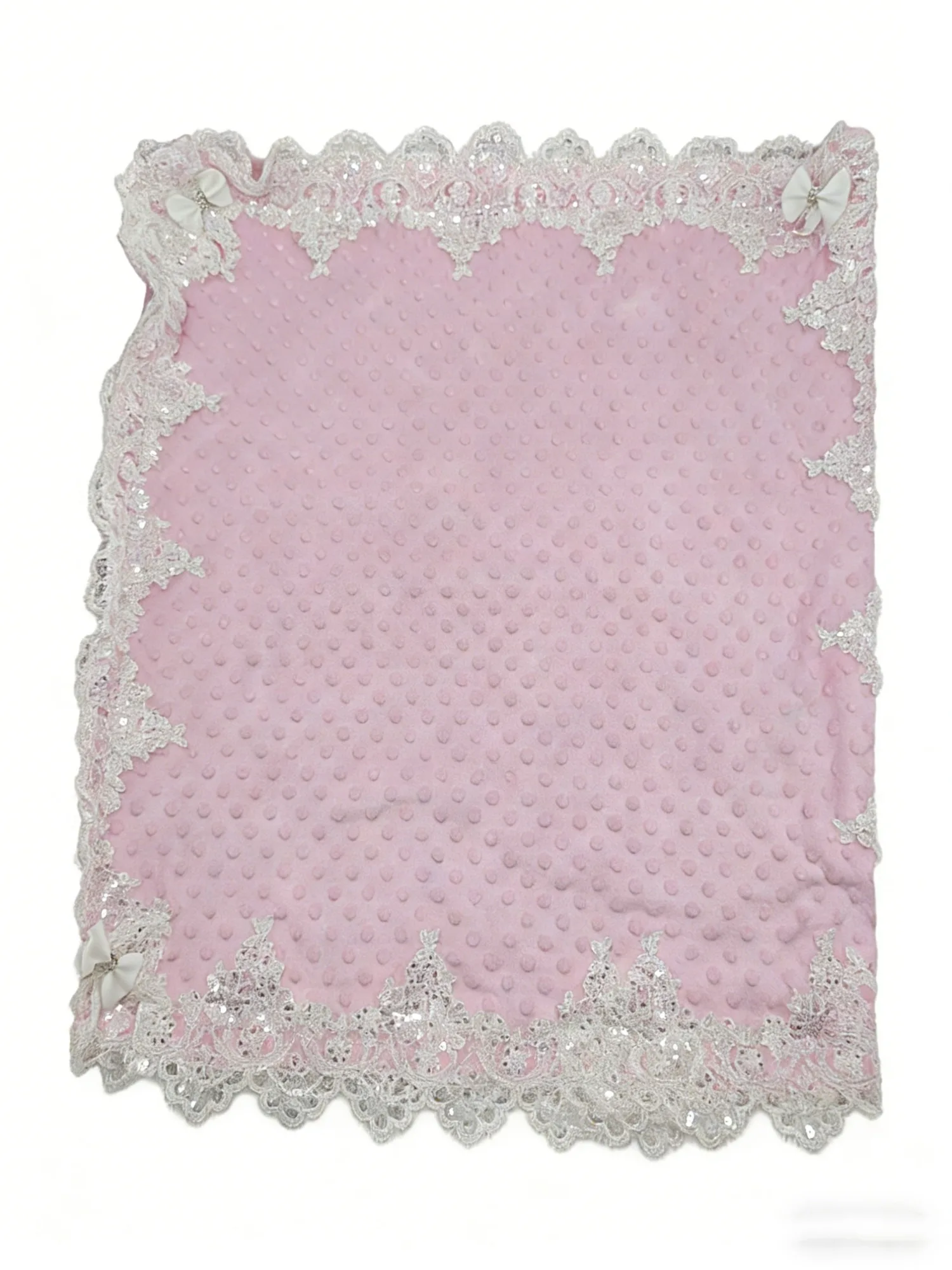 

Baby Girl Pink Minky Swaddle - Sequin Lace Bow Blanket for Photoshoot & Daily Use
