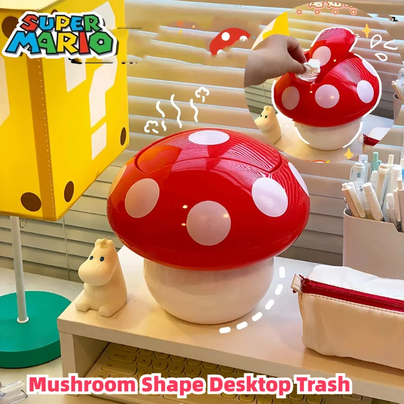 Cartoon Super Mario Mushroom Shape Desktop Trash Can Mini Binwastebasket School Office Supplies Desktop Rubbish Bin Desk Basket