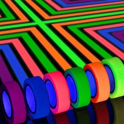 5Meter 6 Colors Neon Gaffer Cloth Tape Fluorescent Rainbow Color Party Non-Reflective Glow in The Dark Tape Under UV Black Light