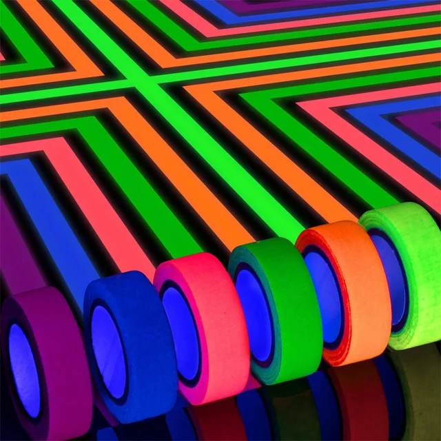 5-metrowa 6-kolorowa neonowa taśma gaffer Fluorescencyjna taśma w kolorze tęczy na imprezę Nieodblaskowa taśma świecąca w ciemności pod czarnym światłem UV