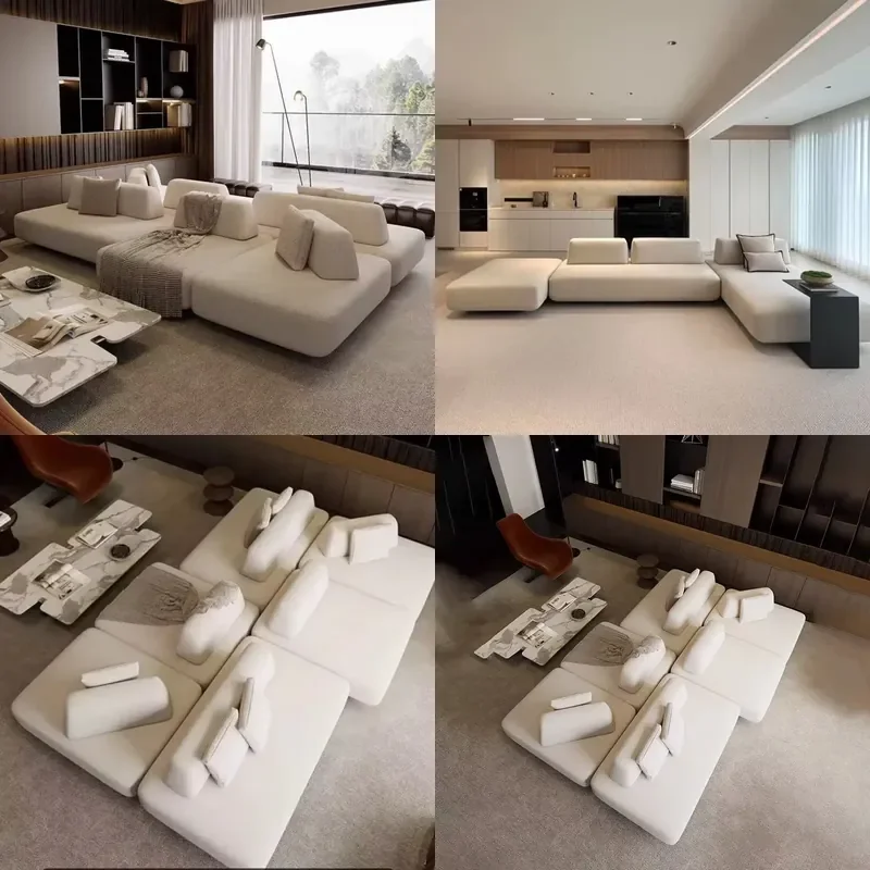  Italian Minimalist Modular Lamb Wool Sofa Large Flat Floor Living Room Modern Light Luxury Wabi Sabi Corner Sofa Group