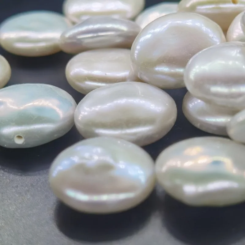 Natural 15-16mm White DIY Cultured Pearl Button Beads, Bread Beads, Loose Beads Fulldrilled