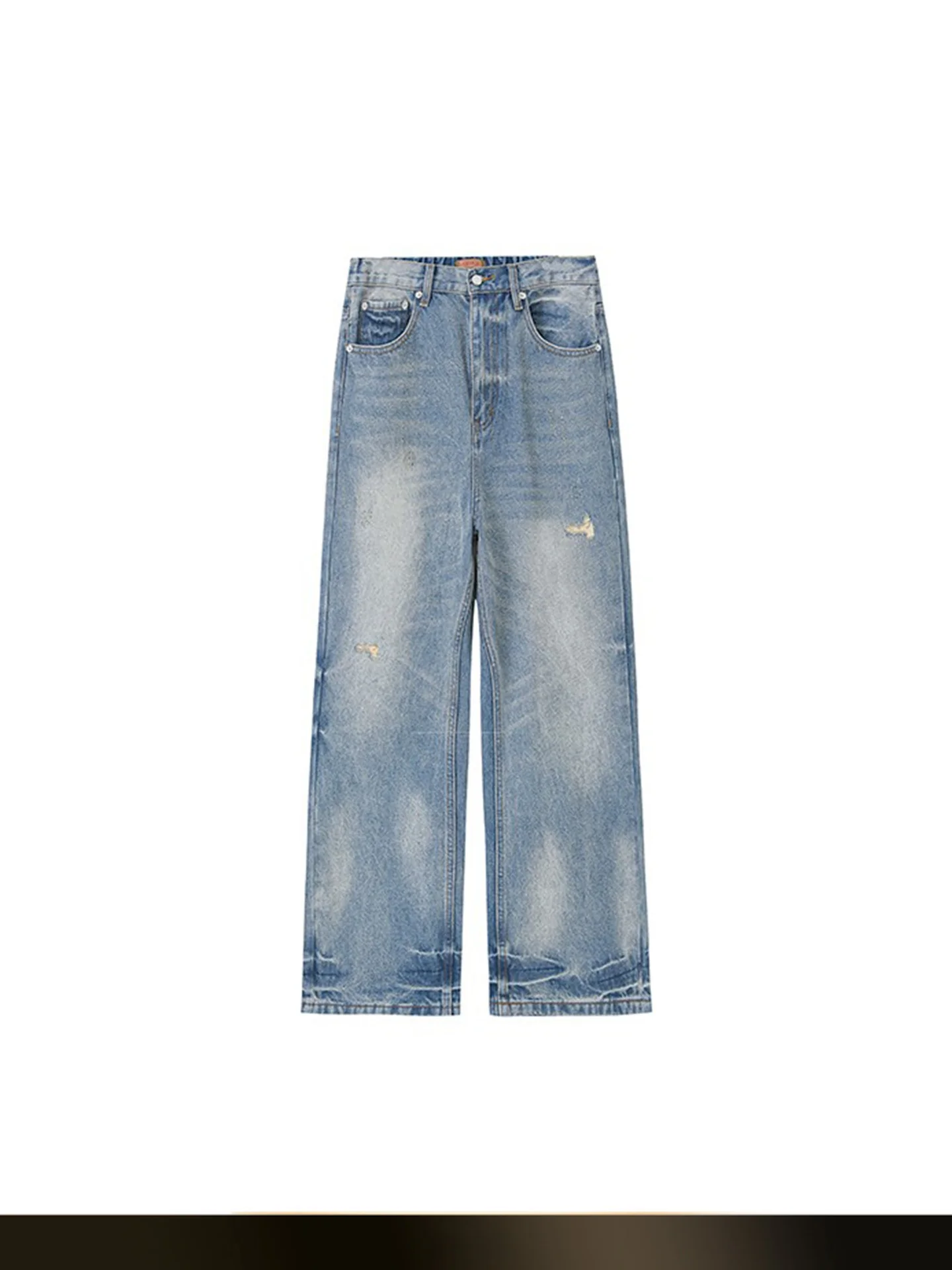 

American Retro Torn Hem Light Colored Straight Leg Jeans Casual Loose Wide Leg Pants for Teenagers Autumn New Sle Cotton 00%