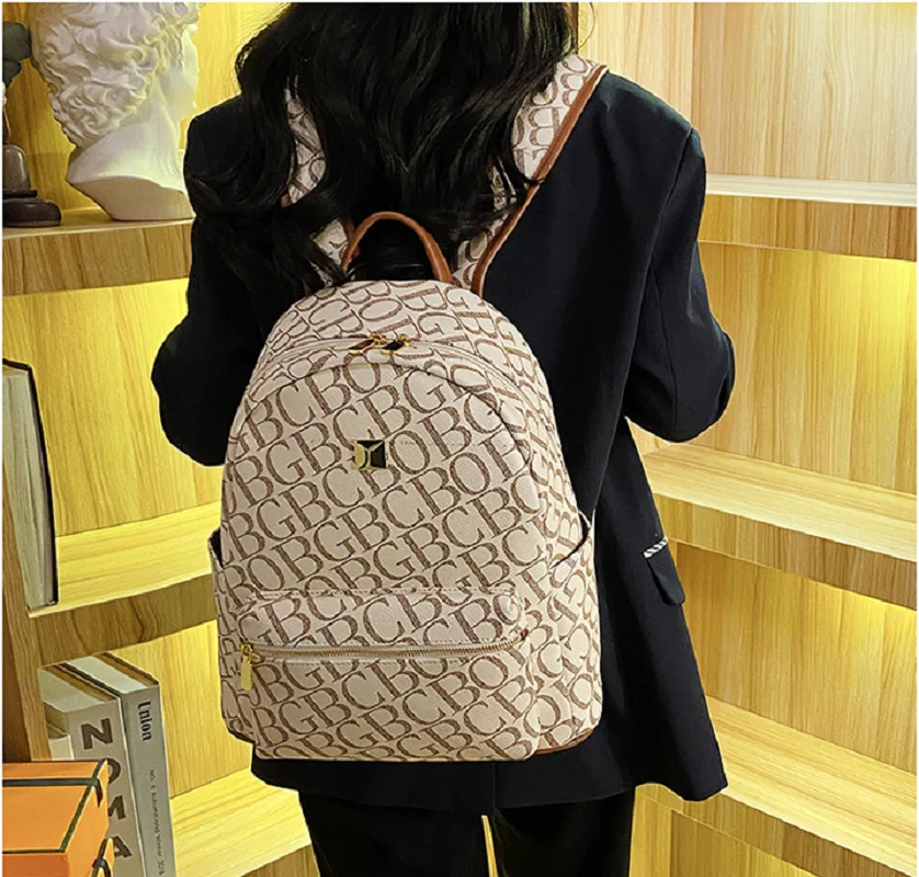 High Quality Soft Leather Women Travel Backpacks Fashion Letter Design Large Capacity Shoulder Bags Student School Bag Backpack