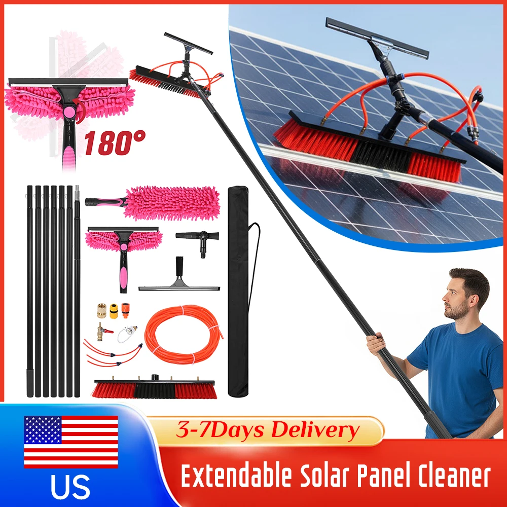 

Water Fed Pole Solar Panel Cleaning Brush Kits Extendable Pole 180° Rotating Brushhead for Solar Panel Roof Car Washing Tools