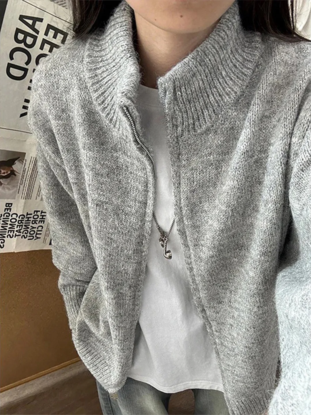 

Retro American Knitted Sweater Coat Men's Lazy Sle Autumn Faion Cleanfit High-End Feeling Stand Collar Outerwear