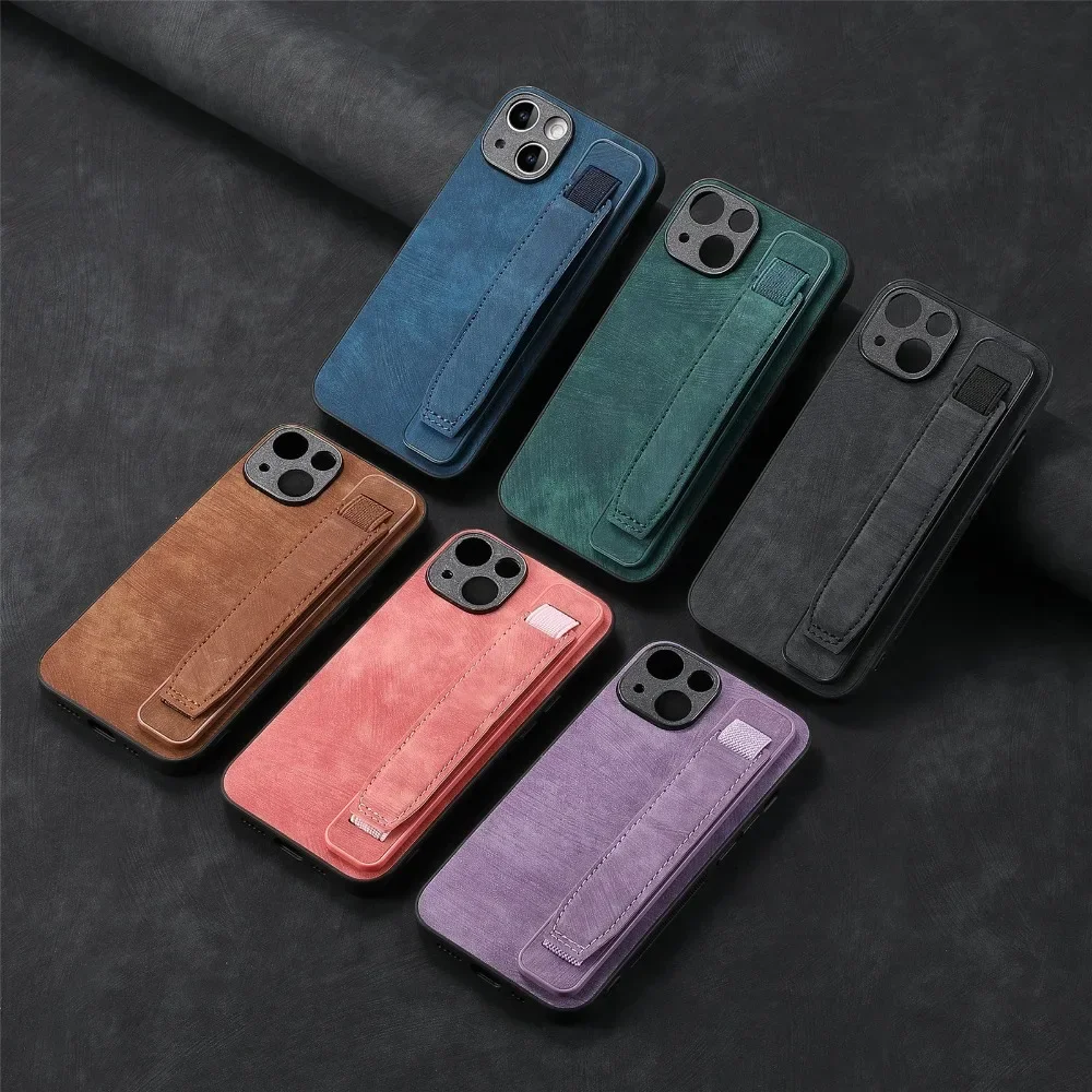 Wrist Strap Holder Case For Samsung Galaxy S24 S23 S22 S21 S20 FE Note 20 Ultra 10 S9 S8 Plus Leather Silicone Back Case Cover