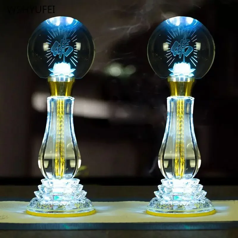 

2pcs new crystal lotus Candlestick holder for household use Buddha Guanyin rainbow lotus lamp feng shui ornament