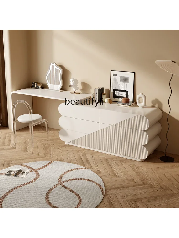 cc182R11 French Minimalist Dresser Light Luxury Chest of Drawers Integrated Modern Minimalist Solid Wood Retractable Makeup Tab