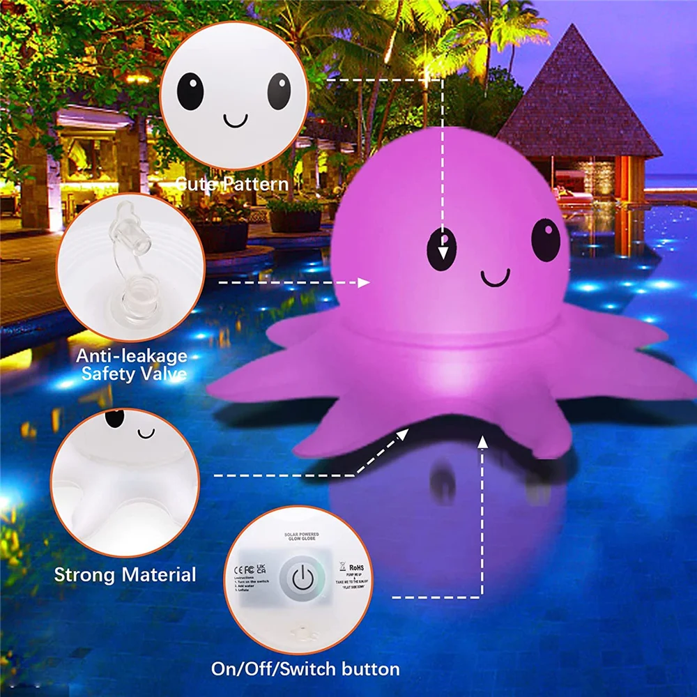 Pool Lighting Decoration Solar Floating Pool Lights, IP68 Waterproof Inflatable Floating Light Color for Beach Pond Party