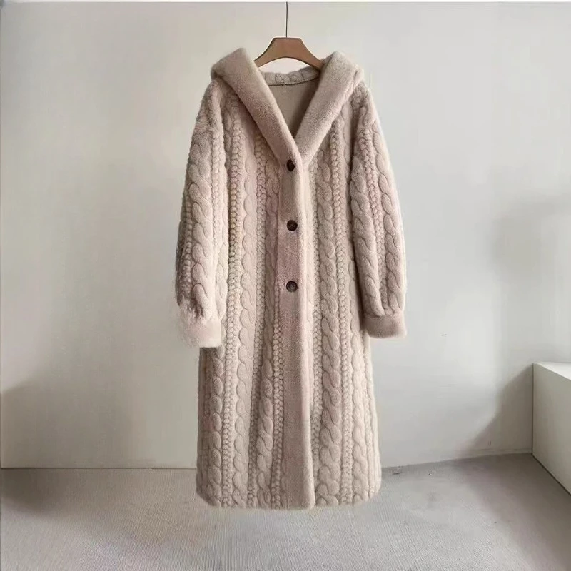 الخريف والشتاء جديد الإفراط في الركبة المنك المخملية تويست المنك مقنعين الفراء المتكاملة الفراء سترة معطف الفرو النساء سميكة