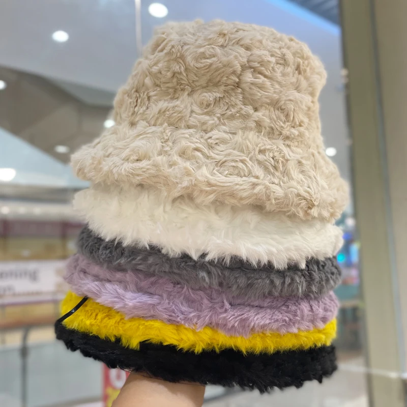 

Ring Imitation Lamb Hair Fisherman Hat Female Autumn and Winter Warm Everything Show Face Small Net Red Fashion Basin Hats