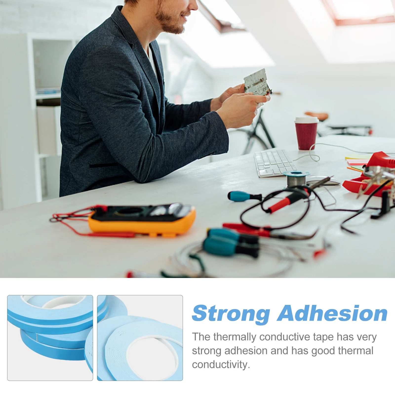6 لفات شريط لاصق حراري على الوجهين شريط موصل قوي للوحة إضاءة LED بالوعة الحرارة لاصق على الوجهين للتبريد
