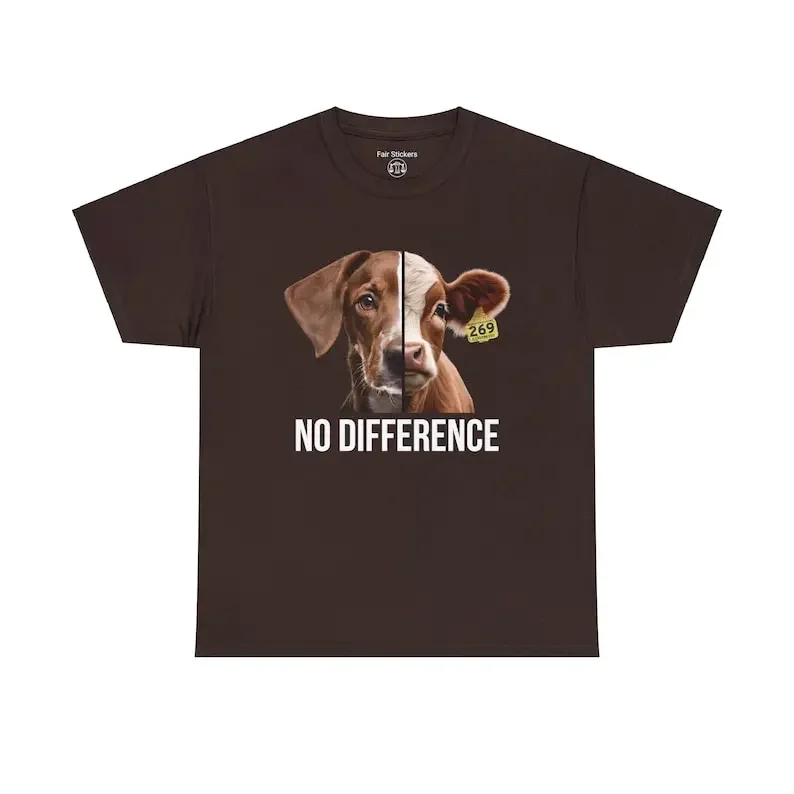 Vegan Activists Tee-Shirt Antispeciesism No Difference Calf and Dog Lovers Gift Ideas for Plant Based for Animal Liberation Tee