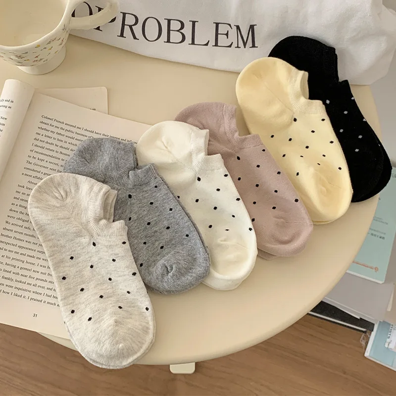 

Женские носки в горошек, весенне-летние хлопковые носки, тонкие однотонные носки-невидимки с точками