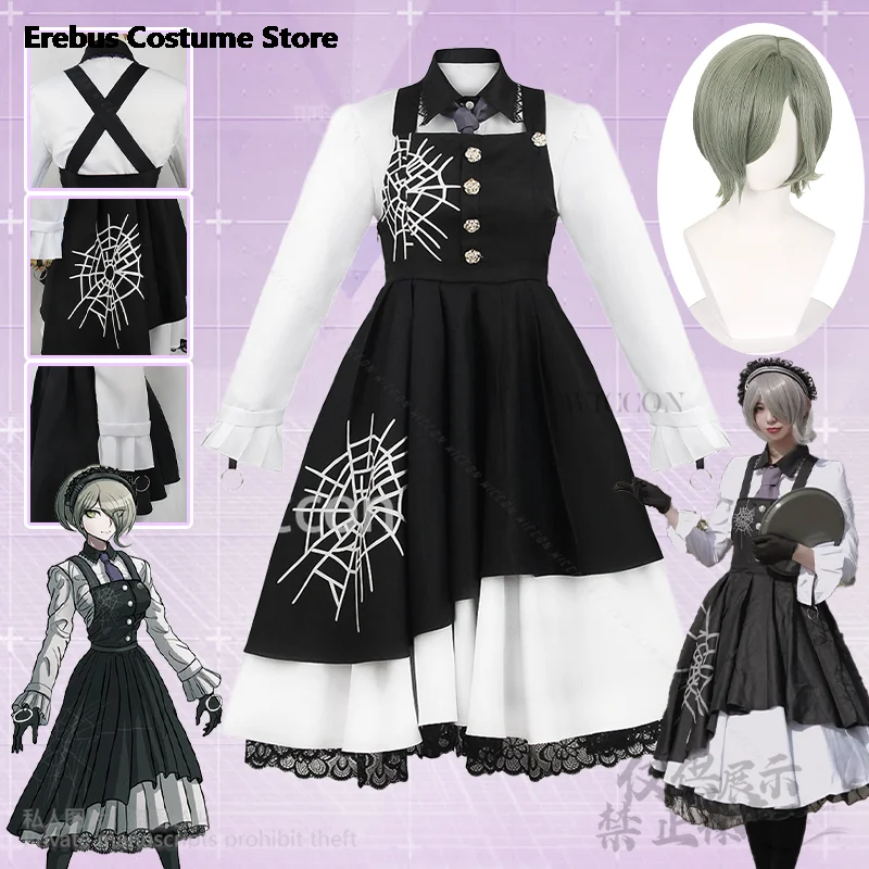 

Tojo Kirumi Cosplay Horror Game Danganronpaaa V3 Costume Black Gothic Lolita Maid Dress green Wig For Halloween Party Anime Cos