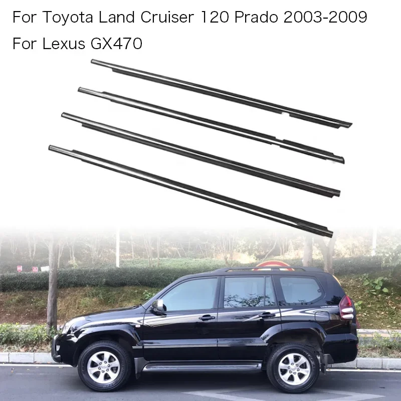 4Pcs Chrome Window Rubber Trim For Toyota Land Cruiser/Prado 120 2003-2009 For Lexus GX470 Weatherstrip Seal 75711-60061