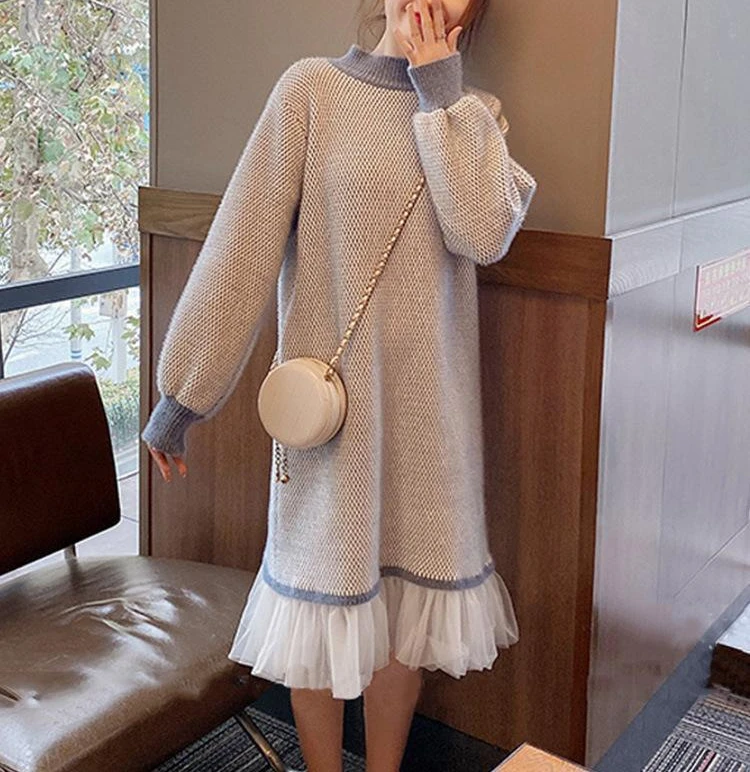 New Style Paired with Coat Inner Layer Wool Skirt Loose Look Thin Medium Length Style Knitted Dress