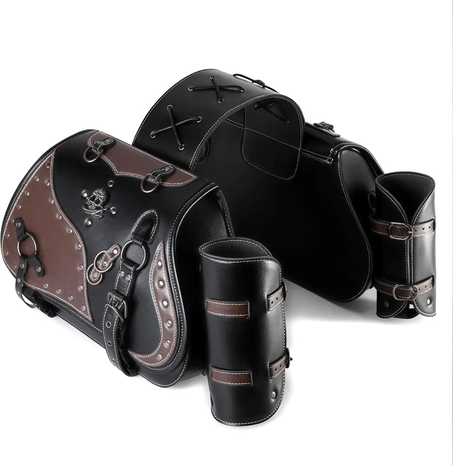 30L Leather Waterproof Moto Saddle Bag, Cup Holder, Universal Harley Honda Yamaha, Portable Durable&Stylish Gift For Bike Lovers