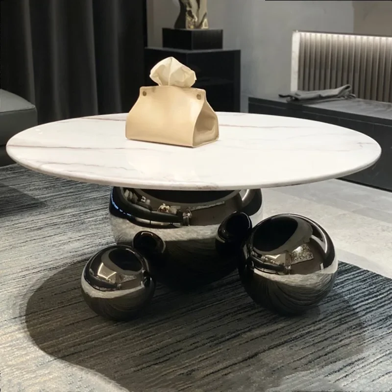 طاولة قهوة إيطالية فاخرة وخفيفة الوزن وبسيطة وحديثة وطاولة شاي مستديرة من الرخام لغرفة المعيشة وطاولة قهوة لغرفة عينة الفندق