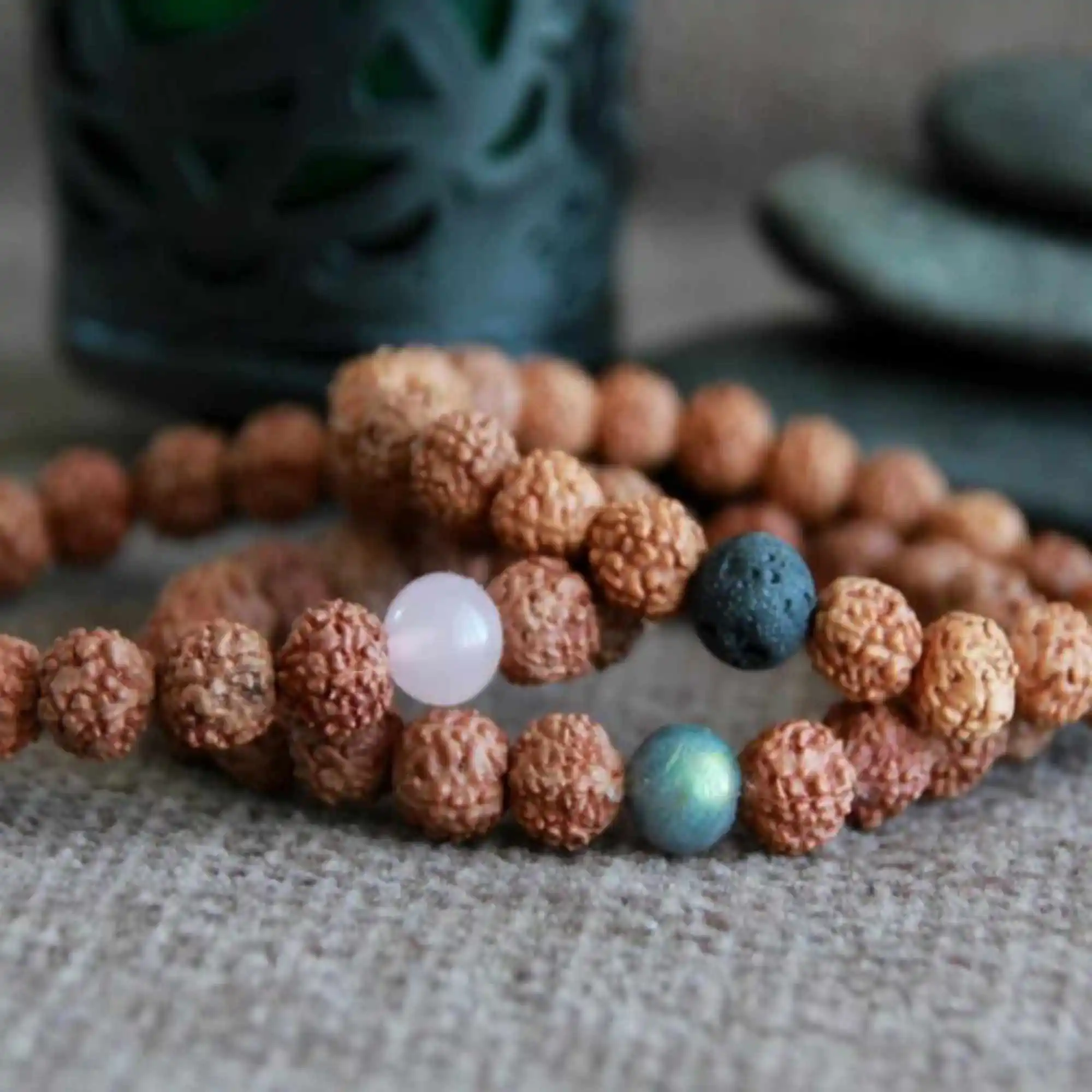 

8mm Natural Rudraksha gemstone Rose quartz beads Bracelet Calming Relief Colorful Yoga Healing Classic Prayer