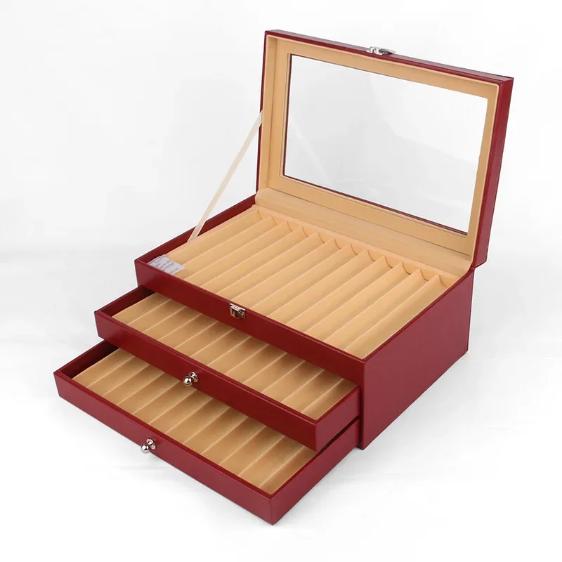 

Leather Fountain Pen Storage Display Case 12/24/36 Slots Capacity Drawer Type Flannel Organizer Box Stationery Office Supples