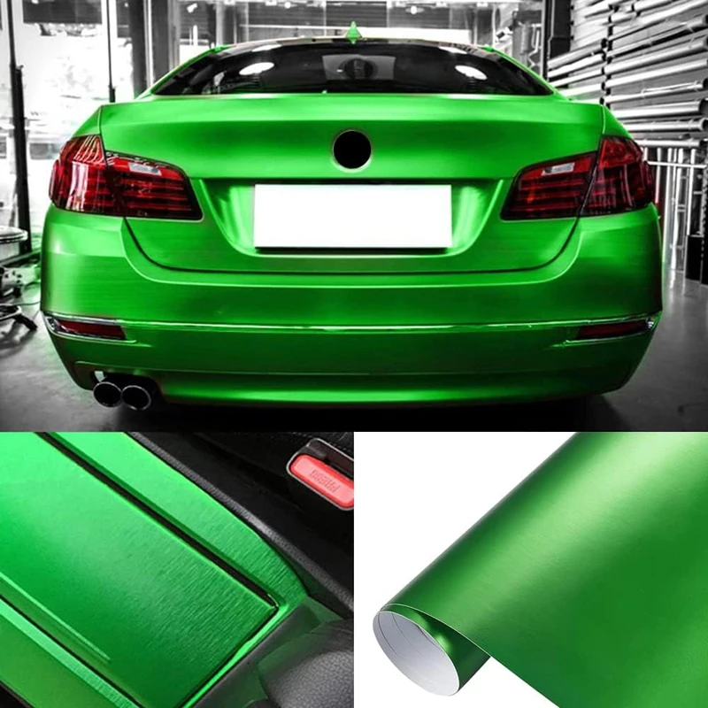 Chrome Steel Metal Green Brushed Metallic Vinyl Wrap Film Adhesive Decal Sticker Motorbike Car Wrapping Foil with Air Release