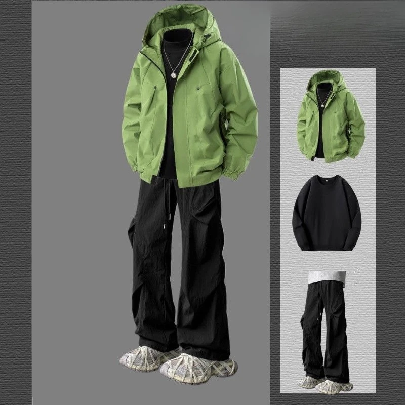 Men's Fleece Lined Shell Jacket Set Winter Thick Warm Cotton Padded 3 Piece Outfit Trendy Casual