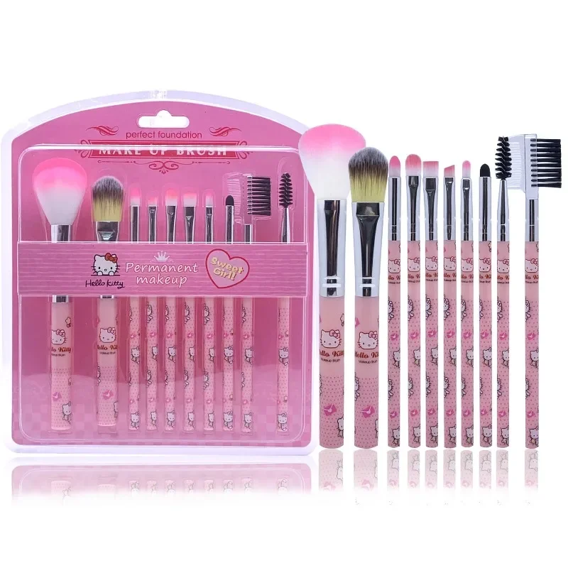 

10pcs Hello Kitty Makeup Brush Set Blusher Eye Shadow Nose Shadow Eyelash Brush Beauty Tool Girls Makeup Essential Birthday Gift