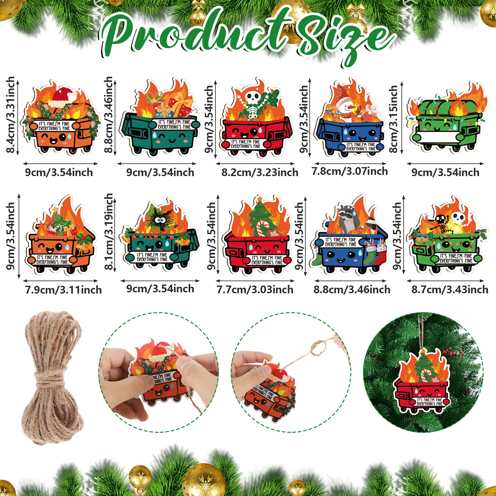 

10 шт. мусорные огненные украшения, рождественские забавные эмоциональные опоры, деревянные подвесные украшения с веревкой, подарки «Спасибо» для команды Колор