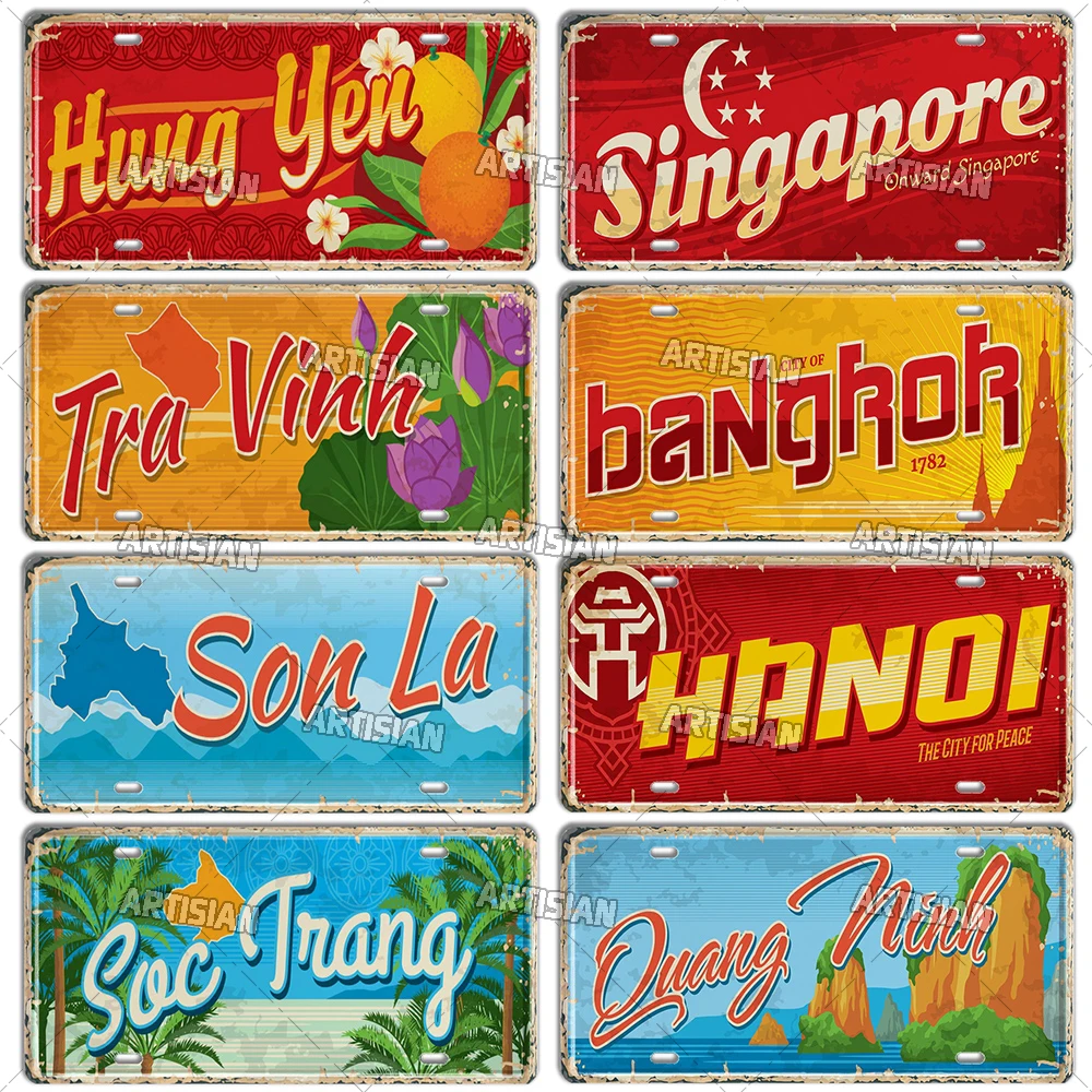Artisian VIETNAM Landmark License Plate Metal Tin Plaque City Car Metal Sign Wall Decor Garage Bar Pub Club Hotel Cafe Kitchen