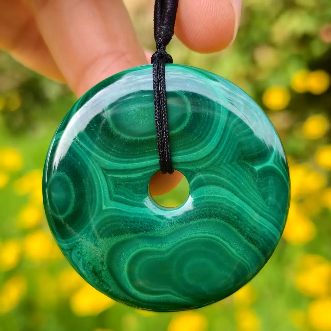 Natural Luster Malachite Transparent Round Pendant, Quartz Crystal Green Mineral Pendant, Mineral, Reiki, Therapeutic