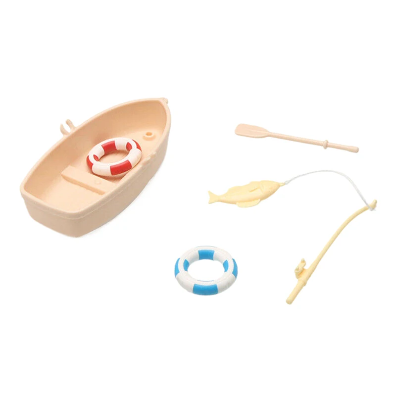 1Set Plastic Fishing Boat Model Miniature Mini Dollhouse Ornaments Simulated Bagged Fishing Boat Set Children