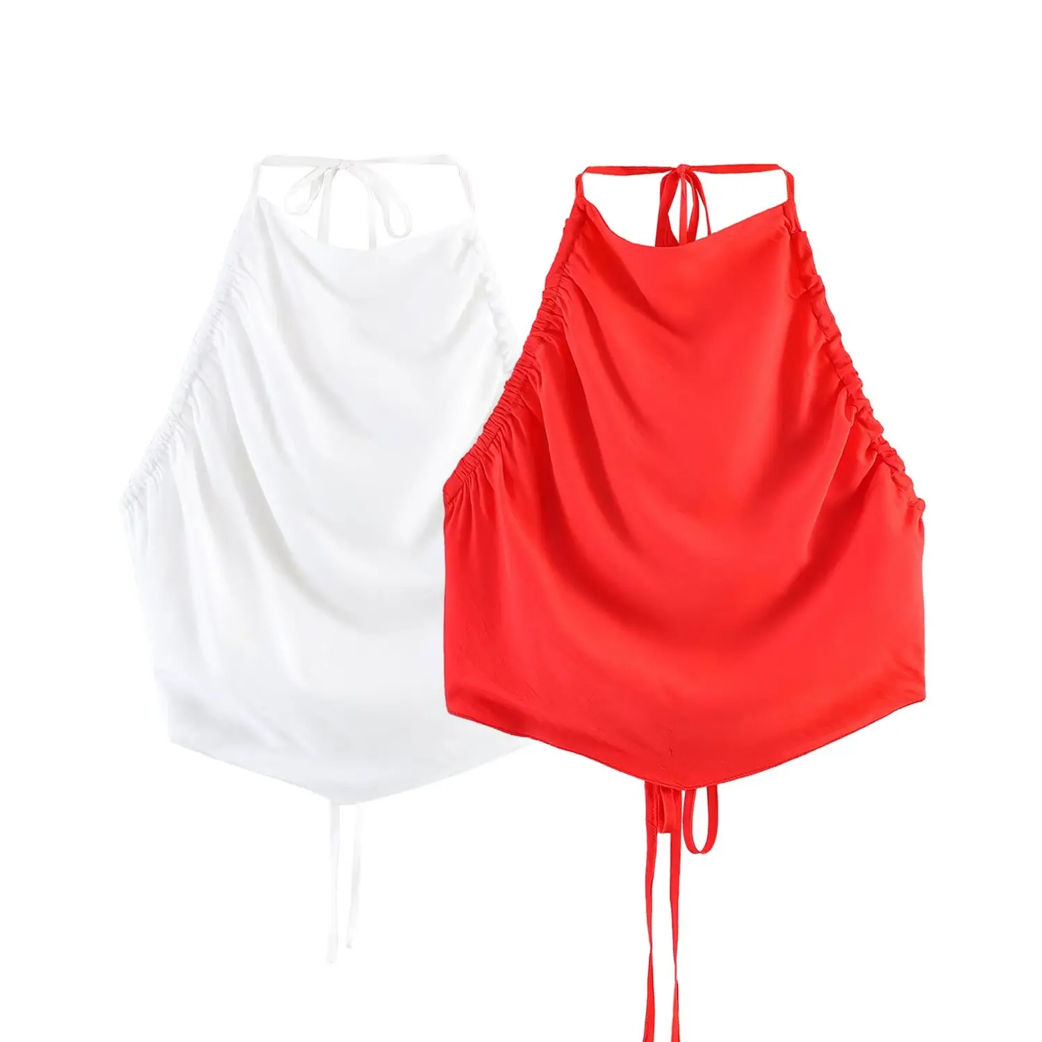 Willshela Women Fashion Solid Pleated Backless Lace Up Tops Vintage Halter Neck Sleeveless Female Chic Lady Tops