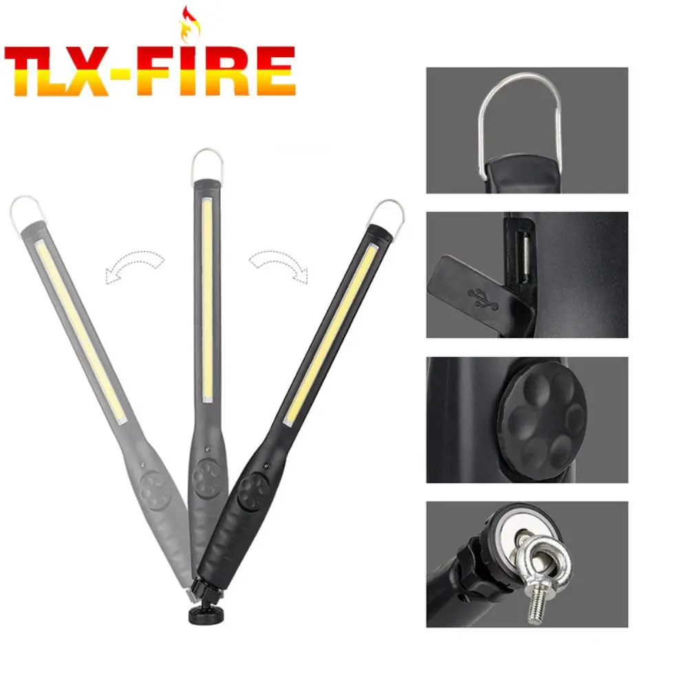 Multifunction Magnetic USB Recarregável Auto Repair Light, Rotating Outdoor Camping Emergência, Revisão Trabalho
