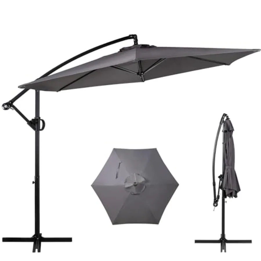 

Offset Patio Umbrella with Easy Tilt Adjustment, Crank and Cross Base, Outdoor Cantilever Hanging Umbrella, Sunshade Free Stand