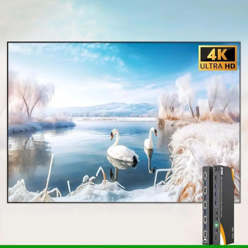 

U55C HDTV KVM Switcher 4 Input 1 Output 4K 120HZ USB Keyboards Mouse Sharing Selector Switcher 4K 120HZ For PC Laptop Office