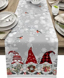 Linho Corredor De Mesa Para Decorações De Natal, Gnome, Floco De Neve, Filial, Pássaro, Cômoda, Cachecóis, Inverno, Natal, Cozinha