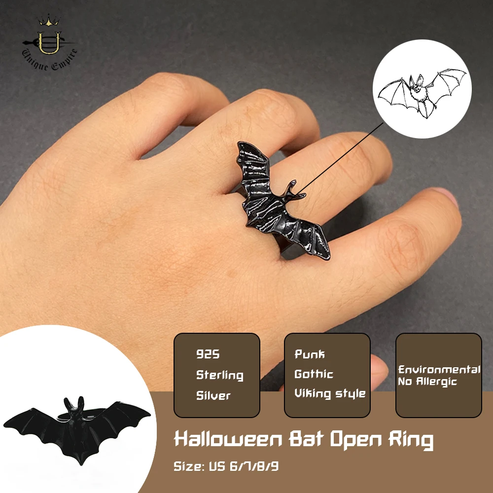 Black Demon Bat Adjustable Ring Dark Wind Halloween Vampire Band Gothic Jewelry