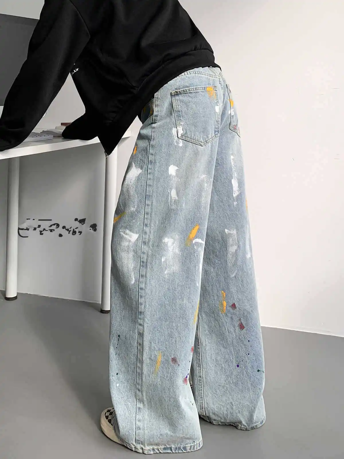 Splatter Paint Jeans Graffiti Straight-leg Pants Vintage Loose Wide-leg Pants Man Fashionable Comfortable All-matching Cool