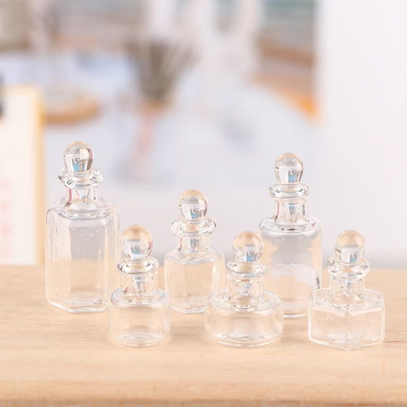 1PCS 1:12 Dollhouse Mini Glass Jar Candy Bottle Storage Tank with Lid Tiny Vial Wishing Bottle Kitchen Home Decor Toy