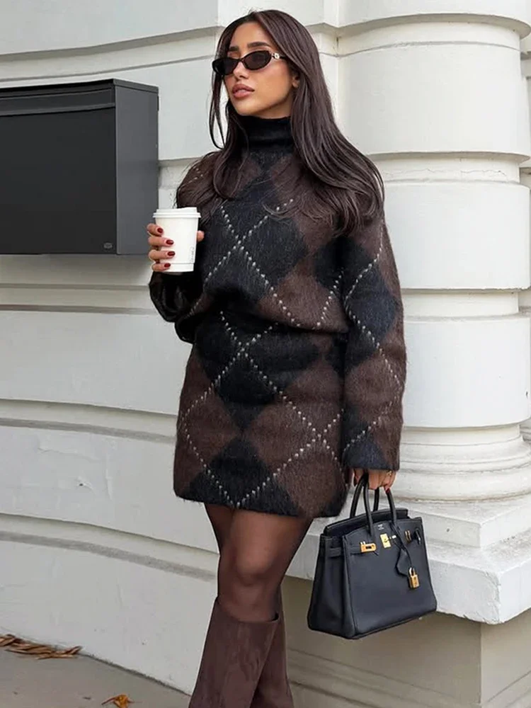 Otoño moda suéter bordado ajustado Sexy Mini faldas de punto trajes 2025 jersey de punto y falda conjuntos de dos piezas mujeres