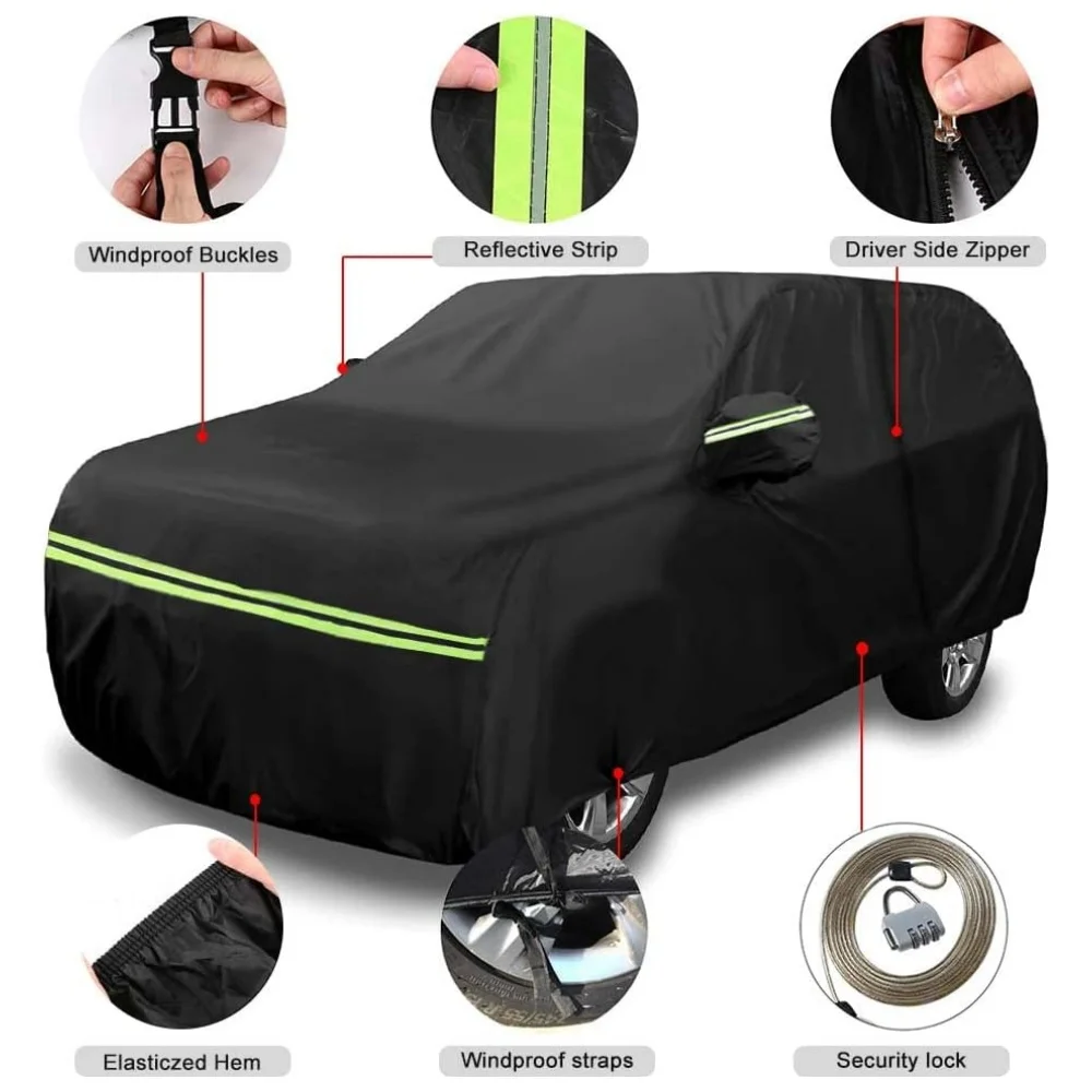 Waterproof All Weather Car Cover For Lexus RX350/RX450H/RX500H 1998-2007, Zipper Door Windproof Straps, Anti Rain Snow Hail Dust