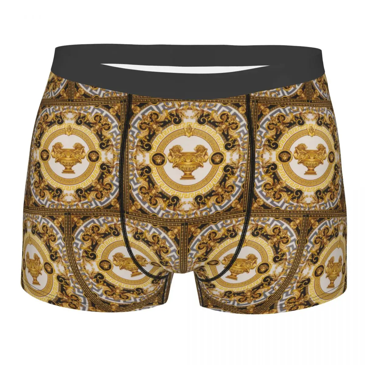 Boxer Underpants Shorts Decorative Golden Medallion Baroque Panties Men Ventilate Underwear for Homme Man Boyfriend Gift