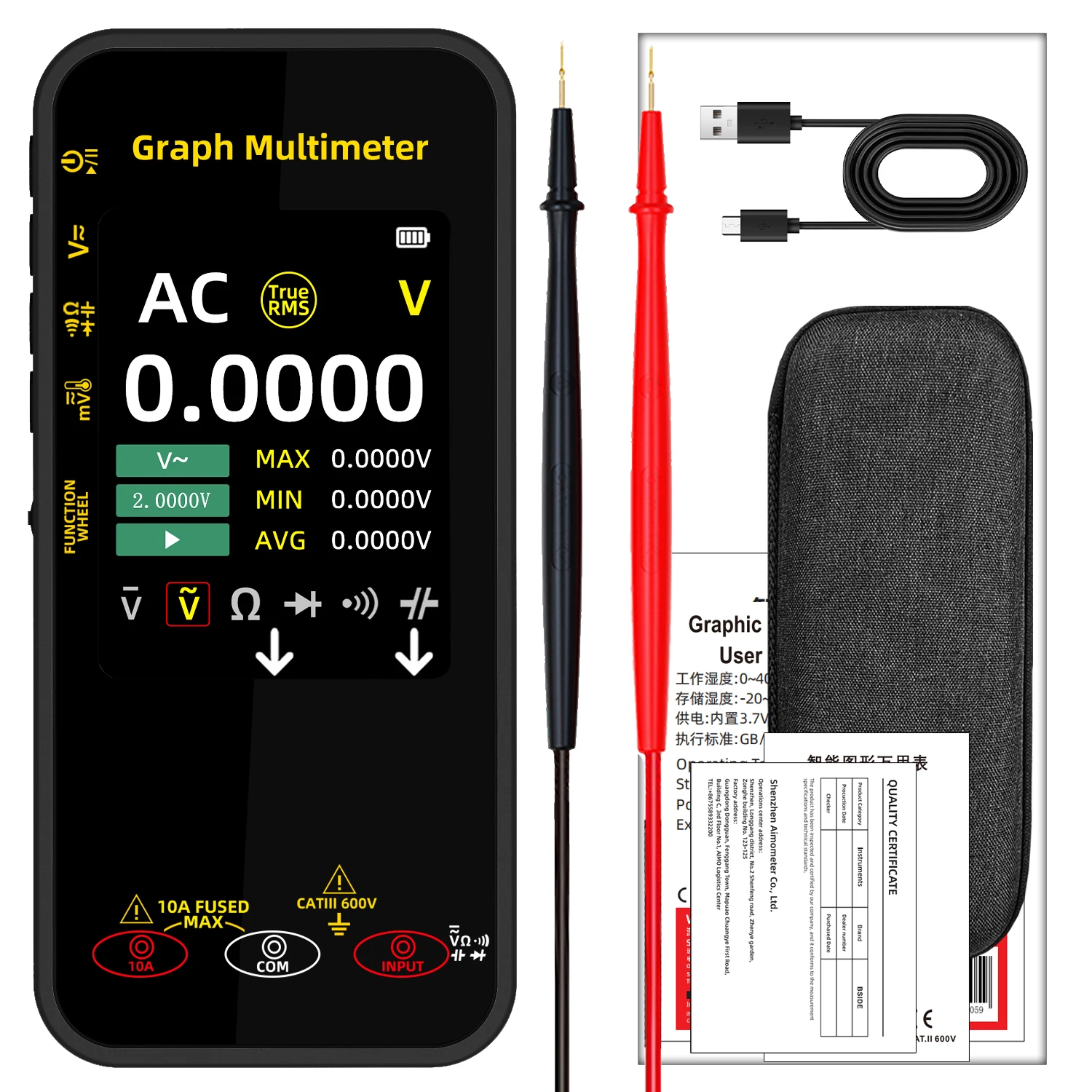 Bside S500 Digital Multimeter, Voltage Waveform Recording, Temperature Testing, Current, Screen Rotation Display