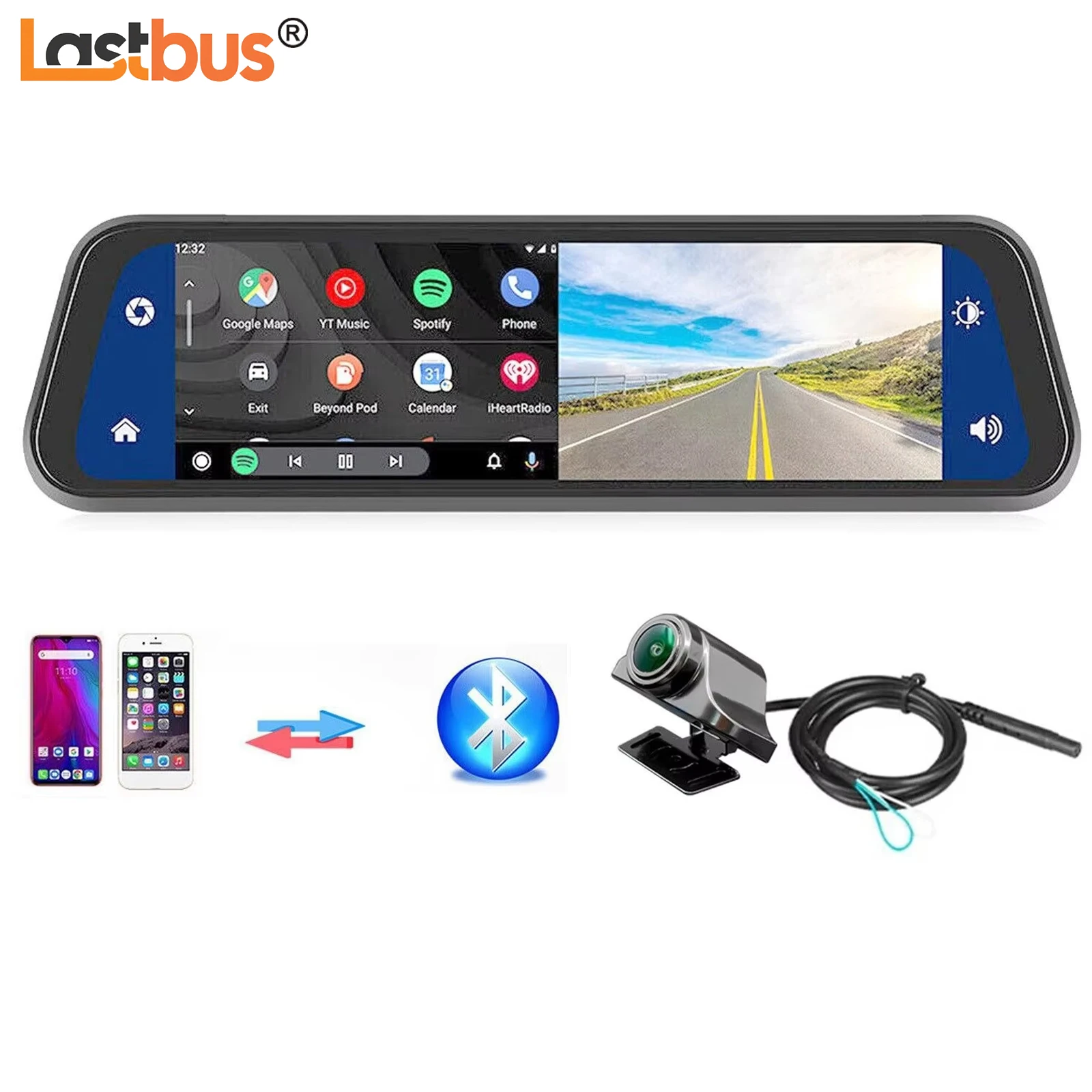 

Lastbus 1080P 9.66 Inch Dash Cam Rearview Mirror DVR Recorder Dual Lens Touch Screen with Wireless Carplay Android Auto