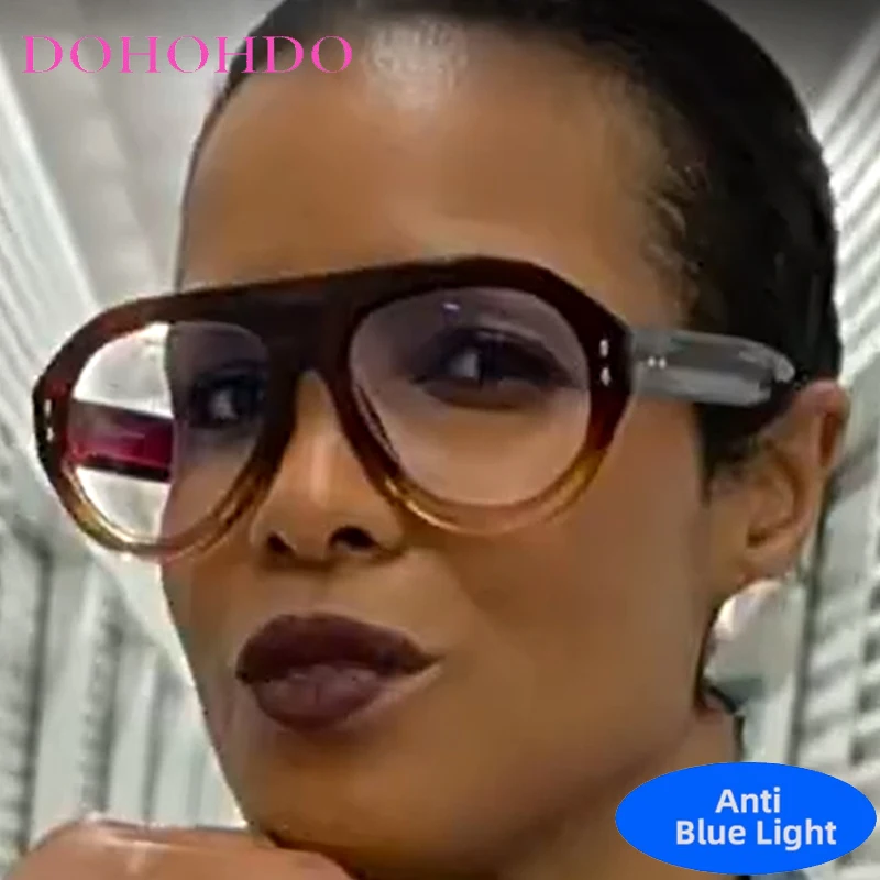 

DOHOHDO 2026 New Trendy Oversized Pilot Women Men Flower Brown Vintage Eyeglasses New Clear Computer Blue Light Glasses Lady