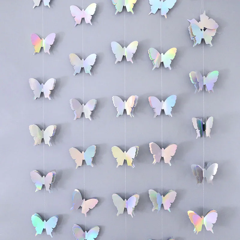 Pancarta de papel de mariposa 3D para boda, fiesta de cumpleaños, guirnalda colgante DIY, suministro de decoración para fiesta de cortina colorida